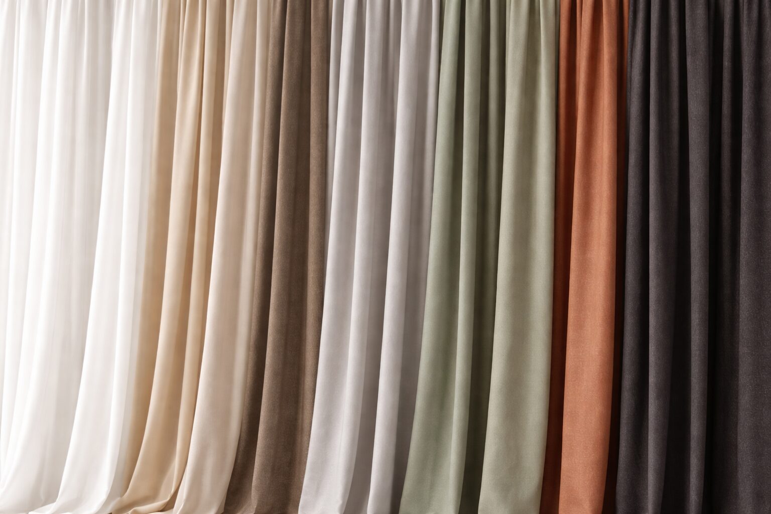 Zavese jedna pored druge, u razlicitim bojama i nijansama